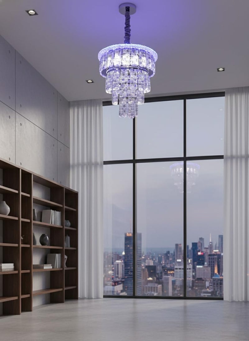 swanart Zephyra Rotating Crystal Chandelier with Multi Color LED, Bluetooth Music System, 3-Tier K9 Crystal Ceiling Light for Living Room, Bedroom & Luxury Interiors - Image 5
