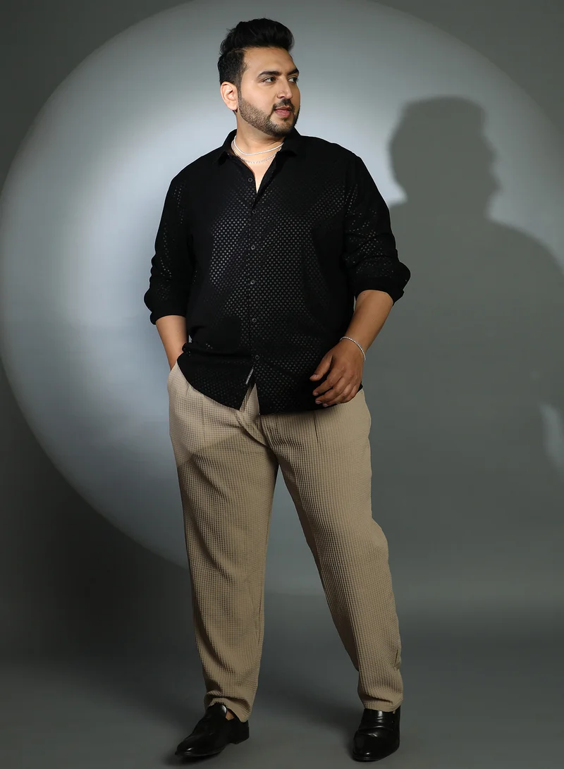 Instafab Plus Instafab Plus Men's Onyx Black Shard Imprint Shirt For Casual Wear | Spread Collar | Long Cuffed Sleeves | Button Closure | Plus Size Shirt Crafted With Comfort Fit For Everyday Wear