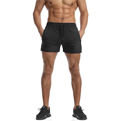 EVERWORTH Men's Bodybuilding Gym Shorts Lightweight Workout Running Short Fitted Quick Dry Lifting Shorts with Zipper Pockets Black XL - Image 2