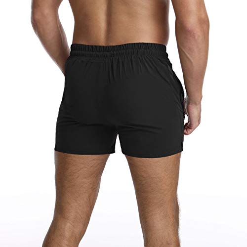 EVERWORTH Men's Bodybuilding Gym Shorts Lightweight Workout Running Short Fitted Quick Dry Lifting Shorts with Zipper Pockets Black XL - Image 3