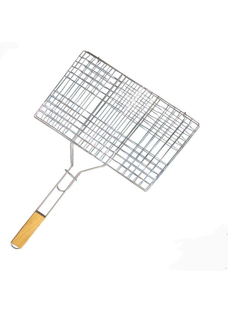 Olpad olpad Portable Barbecue BBQ Grill Net Basket Roast Grilling Tray Chromium Plated with Wooden Handle Pack of 1Small  - Image 5