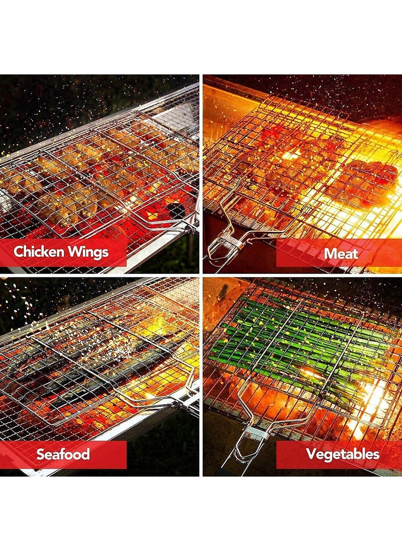 Olpad olpad Portable Barbecue BBQ Grill Net Basket Roast Grilling Tray Chromium Plated with Wooden Handle Pack of 1Small  - Image 2