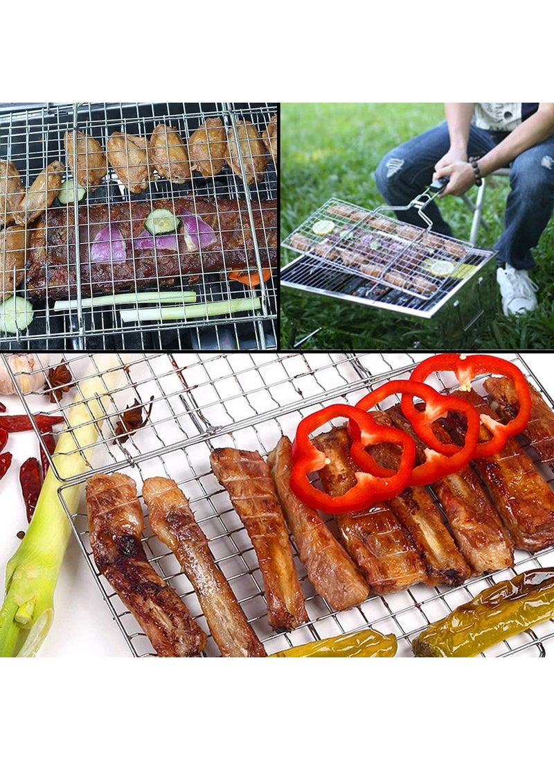 Olpad olpad Portable Barbecue BBQ Grill Net Basket Roast Grilling Tray Chromium Plated with Wooden Handle Pack of 1Small  - Image 4