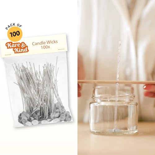 Kare Kind Candle Wicks for Candle Making - 100 Pieces - Coated with Natural Soy Wax, Low Smoke - Cotton Threads Woven with Paper - Contains No Lead, Zinc or Other Metals - Ready to Use - Image 5