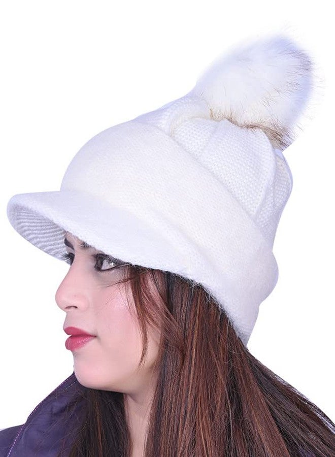 Dressify® Women's Faux Fur Warm Winter Knitted Beanie Caps I Hats That Head with Ear, Warmer Bal Pom Pom Cap, White Color - Image 3