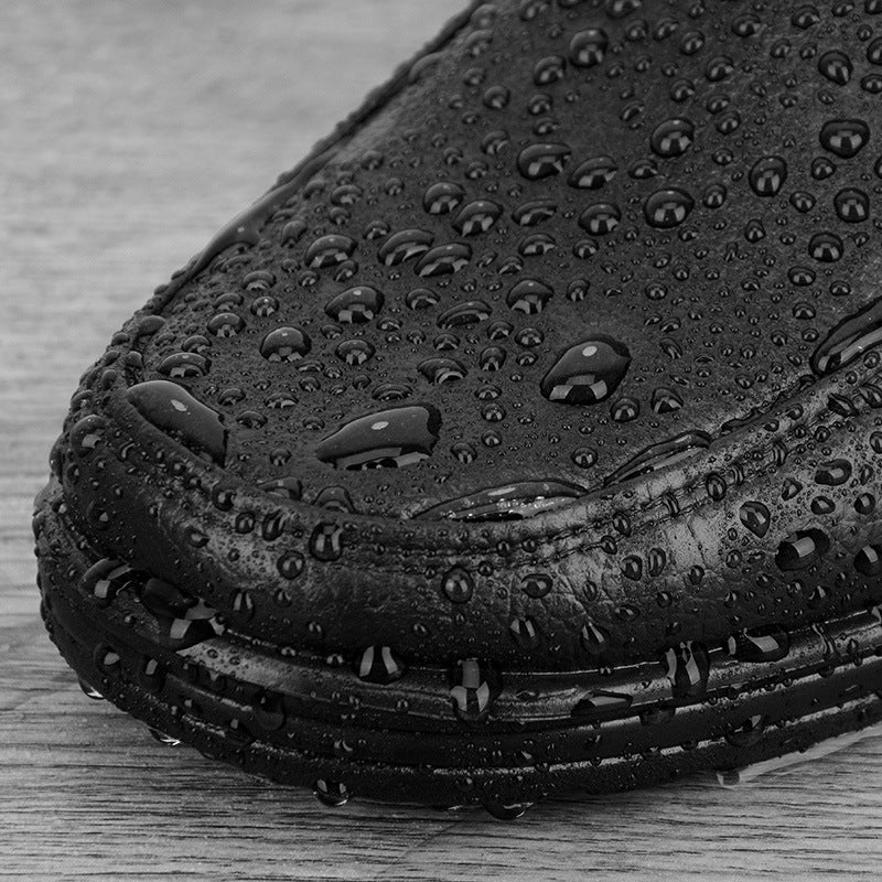 Rain Shoes Business Black Imitation Leather Waterproof Shoes Pvc Plastic Anti-Slip Work Rubber Shoes Classic Kitchen Shoes 1218 - Image 4