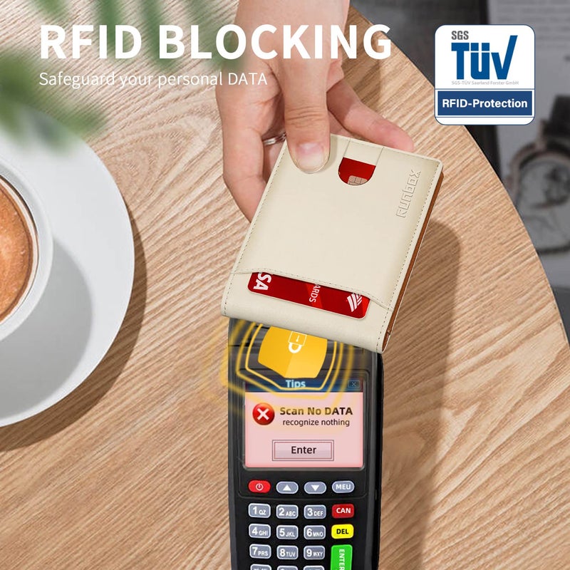 RUNBOX Slim Wallet for Men Minimalist Leather Bifold RFID Blocking with Gift Box White & Brown - Image 5