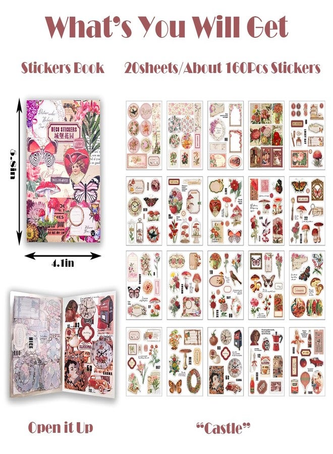 SIBLYMONA Junk Journal Stickers for Scrapbooking, 166Pcs Retro Flower Butterfly Nature Poem Stamp Letter Decorative Stickers for Scrapbook, DIY Crafts Album Phone Cases Laptops Calendars Notebook (Castle) - Image 2