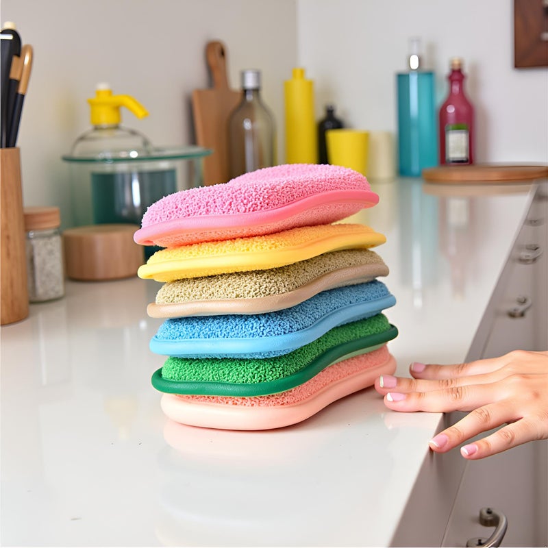 WMM Multipurpose Kitchen Scrub Sponges, Heavy Duty Cleaning Non-Scratch Scrub Sponge, Reusable Microfiber Sponge for Household Cleaning, Six Color Packaging (6pcs) - Image 4