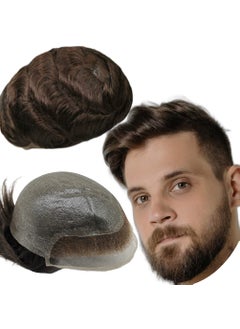 Toupee for Men men hair pieces Mens Toupee Wavy Human Hair Replacement System 100 European Real Human Hair Men Lace Hair System Fine French Lace Front with PU Base SLF 2 Dark Brown
