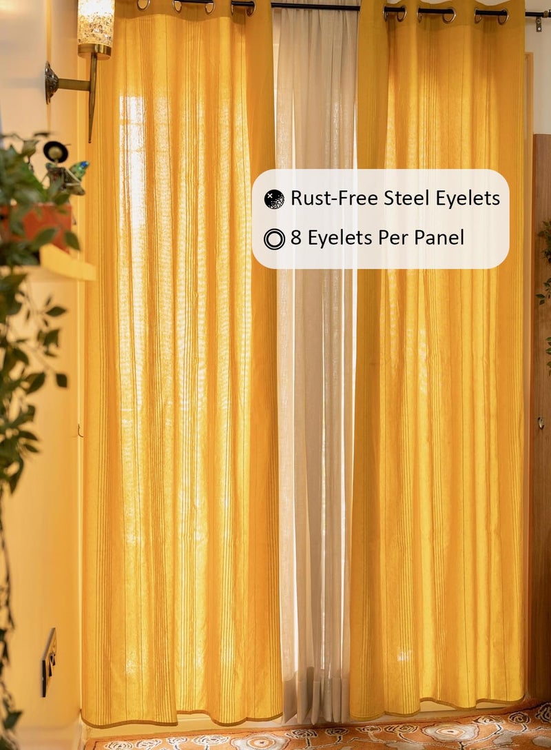RANGBHAR Handloom Cotton Semi Sheer Curtains For Door Cotton Semi Sheer Curtains 7 Feet Long Set Of 2 With Eyelets Solid Yellow Door7 Feet X 4 Feet - Image 5