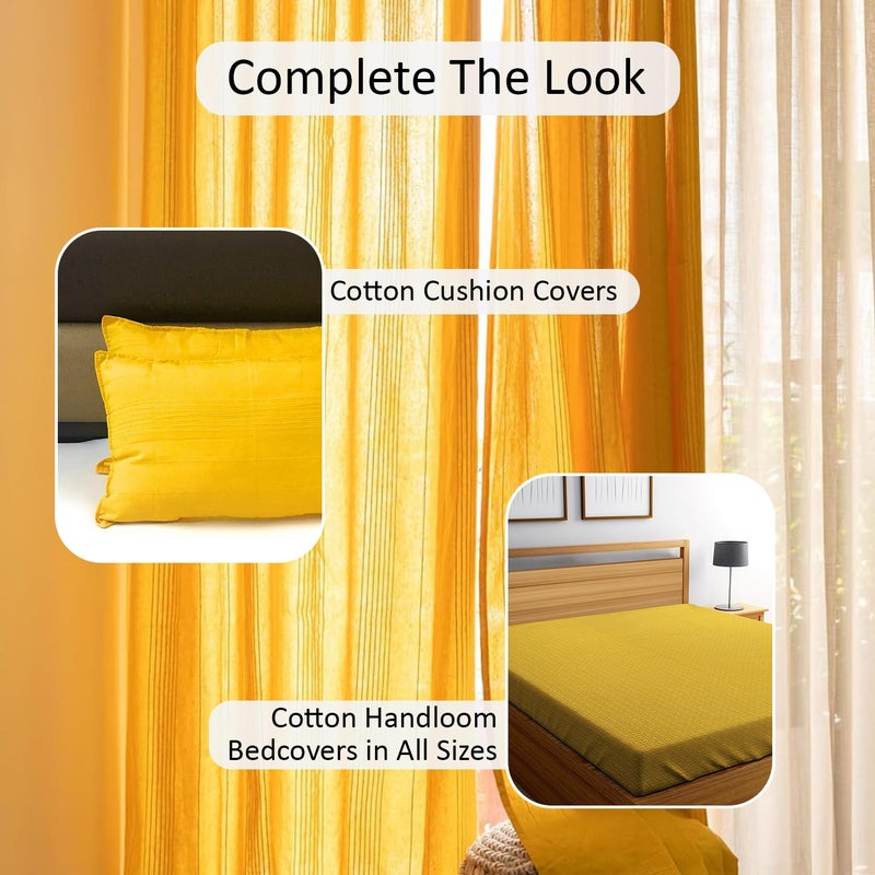 RANGBHAR Handloom Cotton Semi Sheer Curtains For Door Cotton Semi Sheer Curtains 7 Feet Long Set Of 2 With Eyelets Solid Yellow Door7 Feet X 4 Feet - Image 4