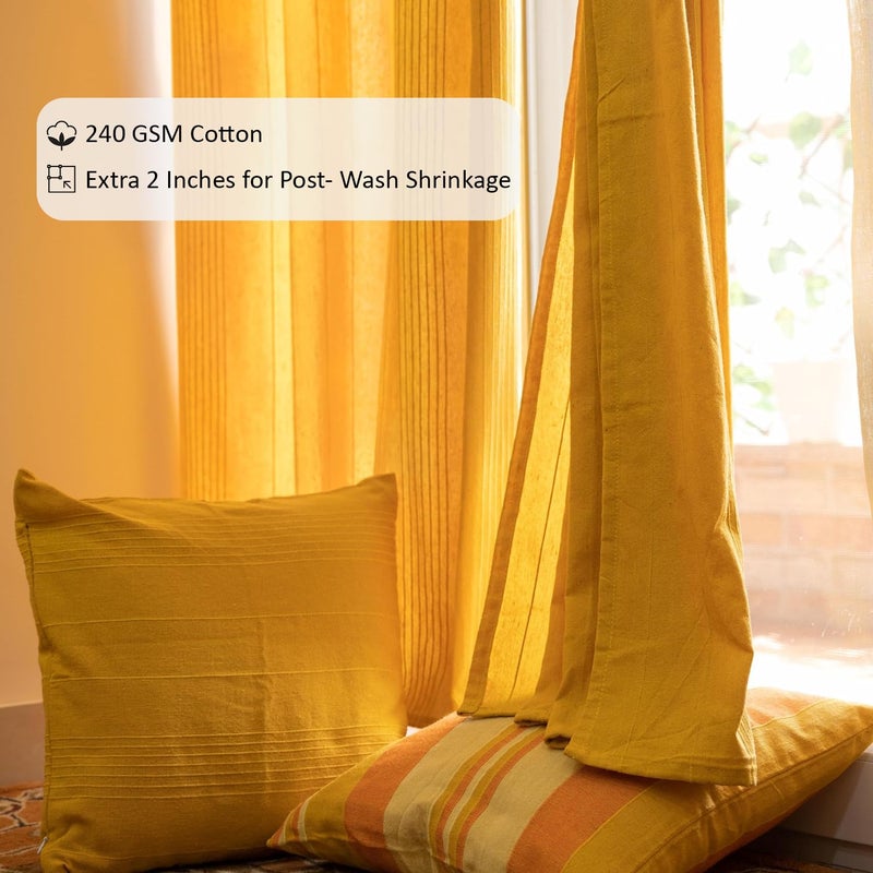 RANGBHAR Handloom Cotton Semi Sheer Curtains For Door Cotton Semi Sheer Curtains 7 Feet Long Set Of 2 With Eyelets Solid Yellow Door7 Feet X 4 Feet - Image 2