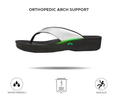 AEROTHOTIC Comfy Flip Flops for Women, Matt Silver, Size 7 - Image 5