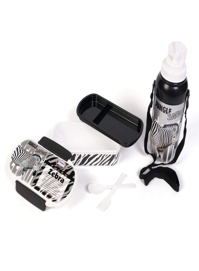 Jayco Plastic Lunch Box and Water Bottle Set for Kids - Jungle Safari Deluxe Set, Zebra Print - Image 3