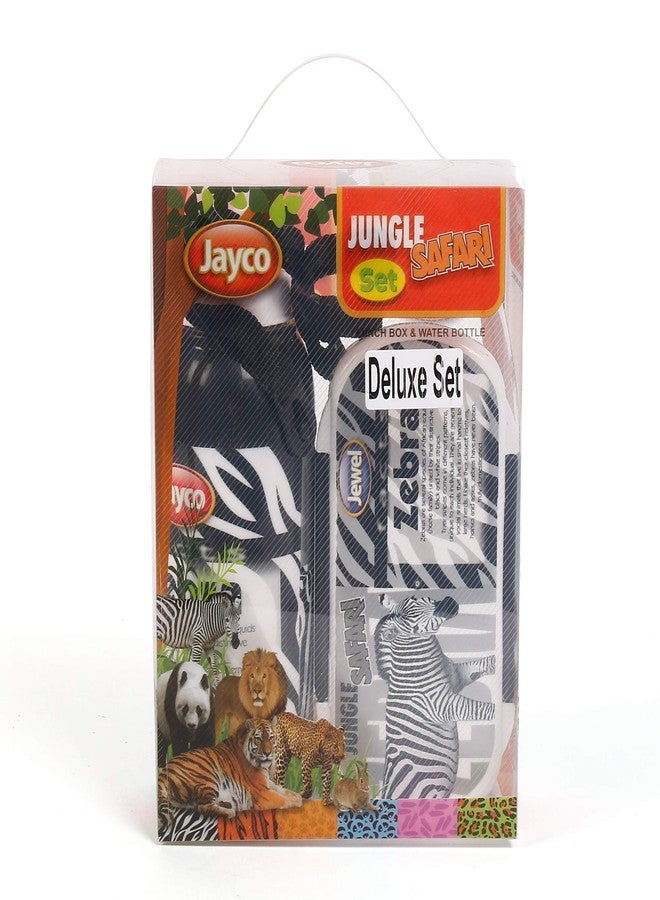 Jayco Plastic Lunch Box and Water Bottle Set for Kids - Jungle Safari Deluxe Set, Zebra Print - Image 5