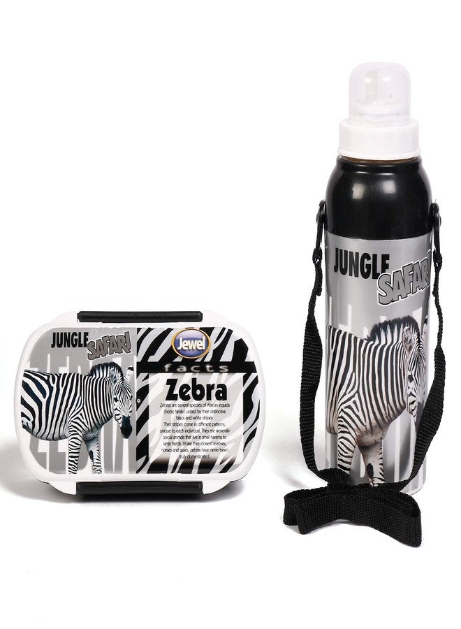 Jayco Plastic Lunch Box and Water Bottle Set for Kids - Jungle Safari Deluxe Set, Zebra Print - Image 1