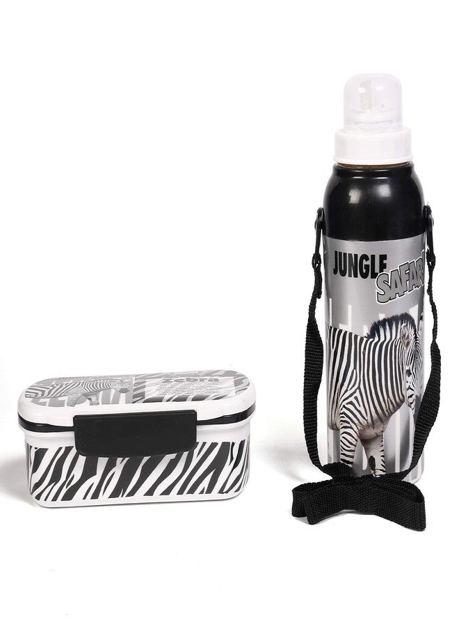 Jayco Plastic Lunch Box and Water Bottle Set for Kids - Jungle Safari Deluxe Set, Zebra Print - Image 2