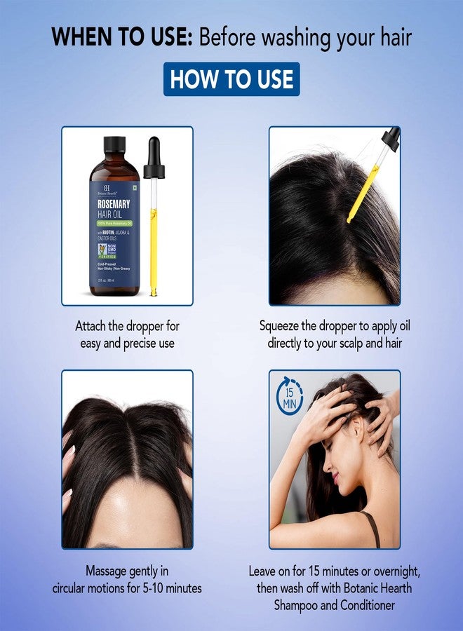 Botanic Hearth 100% Pure Rosemary Oil For Hair (2 Fl Oz) Infused With Biotin, Jojoba & Castor Oil | Hair Treatment | Nourishing & Volumizing | Non Gmo Verified | With Applicators - Hair Tonic - Image 4