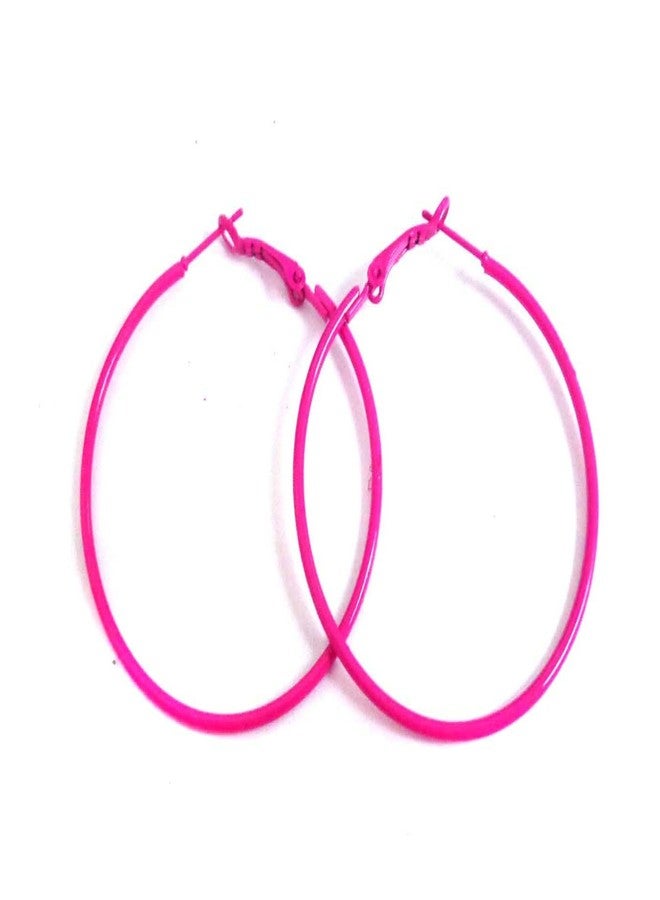 Divas Diggables Hot Pink Hoop Earrings Simple Thin Hoop Earrings 2 Inch Hoop Earrings - Image 1