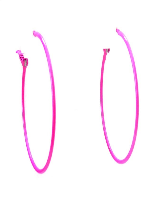 Divas Diggables Hot Pink Hoop Earrings Simple Thin Hoop Earrings 2 Inch Hoop Earrings - Image 3
