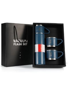 Arabest Thermos Bottle with 2 Extra Cups, 500ml Vacuum Flask Set, Stainless Steel, Leak proof, Travel Bottles for Hot and Cold drinks (Blue)  - Image 1