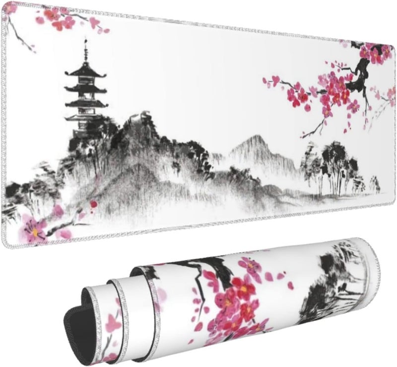 Excefore Gaming Mouse Pad Black and White Plum Bossom Cherry Blossom, Extended Large Mouse Mat Desk Pad, Stitched Edges Mousepad, Long Non-Slip Rubber Base Mice Pad (31.5x11.8x0.12 Inch, A1) - Image 1