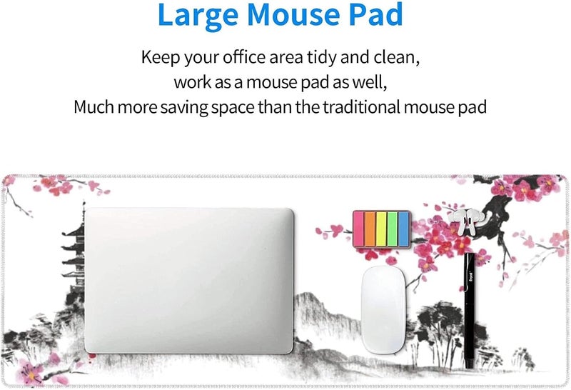 Excefore Gaming Mouse Pad Black and White Plum Bossom Cherry Blossom, Extended Large Mouse Mat Desk Pad, Stitched Edges Mousepad, Long Non-Slip Rubber Base Mice Pad (31.5x11.8x0.12 Inch, A1) - Image 5