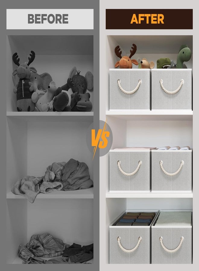 Coyacool Foldable Baskets for Storage 4-Pack, Medium Organizing Bins for Closet, Linen Storage Boxes for Shelves, Toys, Books, Decorative Storage Baskets with Rope Handles, Grey - Image 4
