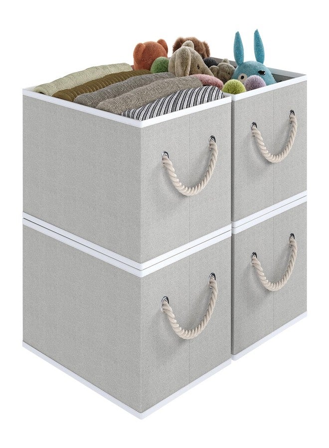 Coyacool Foldable Baskets for Storage 4-Pack, Medium Organizing Bins for Closet, Linen Storage Boxes for Shelves, Toys, Books, Decorative Storage Baskets with Rope Handles, Grey - Image 1
