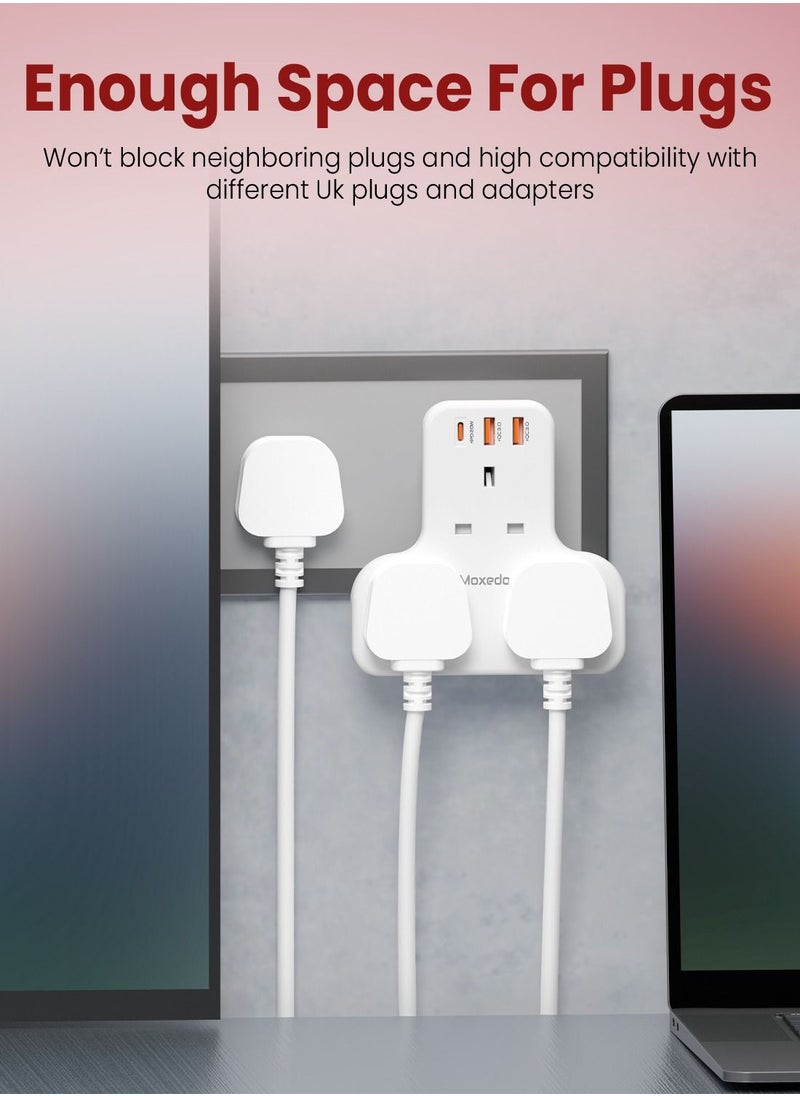 Moxedo محول تمديد الطاقة Moxedo 6 في 1 بمقبس المملكة المتحدة مع منفذي USB-A وشحن سريع 20 وات USB TYPE-C PD 3.0، منفذ تمديد كهربائي ثلاثي الاتجاهات للمنزل والمدرسة والمكتب  - Image 5