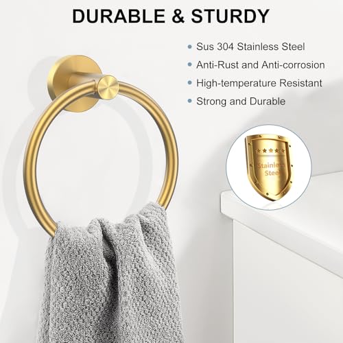 SetSail Towel Holder Screwin Gold Towel Ring for Bathroom Wall Stainless Steel Hand Towel Holder for Bathroom Kitchen Drill Hole - Image 3