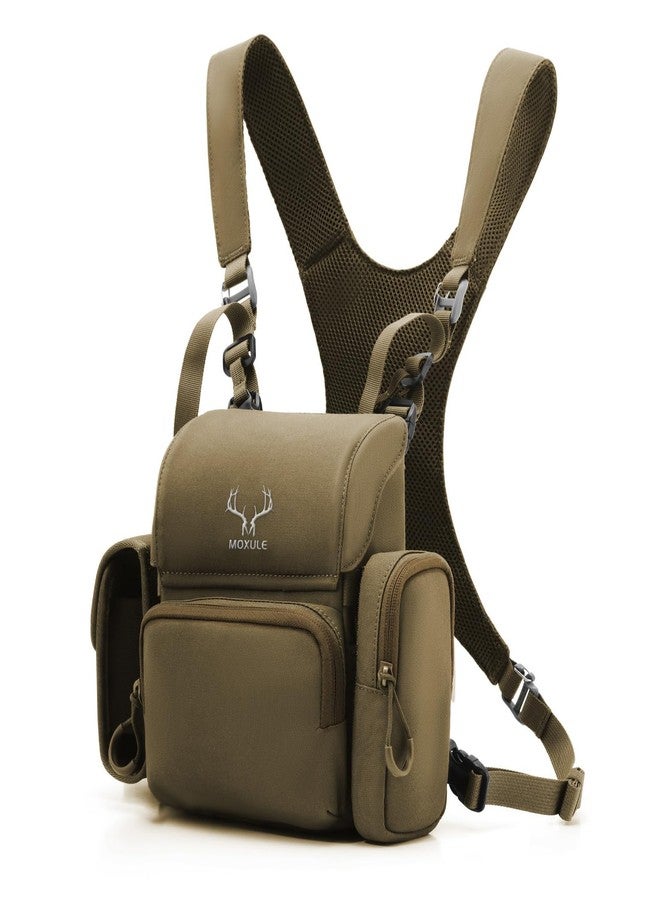 MOXULE Binocular Harness Chest Pack: Bino Case with Rangefinder Pouch and Rain Cover for Hunting Hiking Bird Watching, Wolf Brown, Sporty/Outdoor Users - Image 1