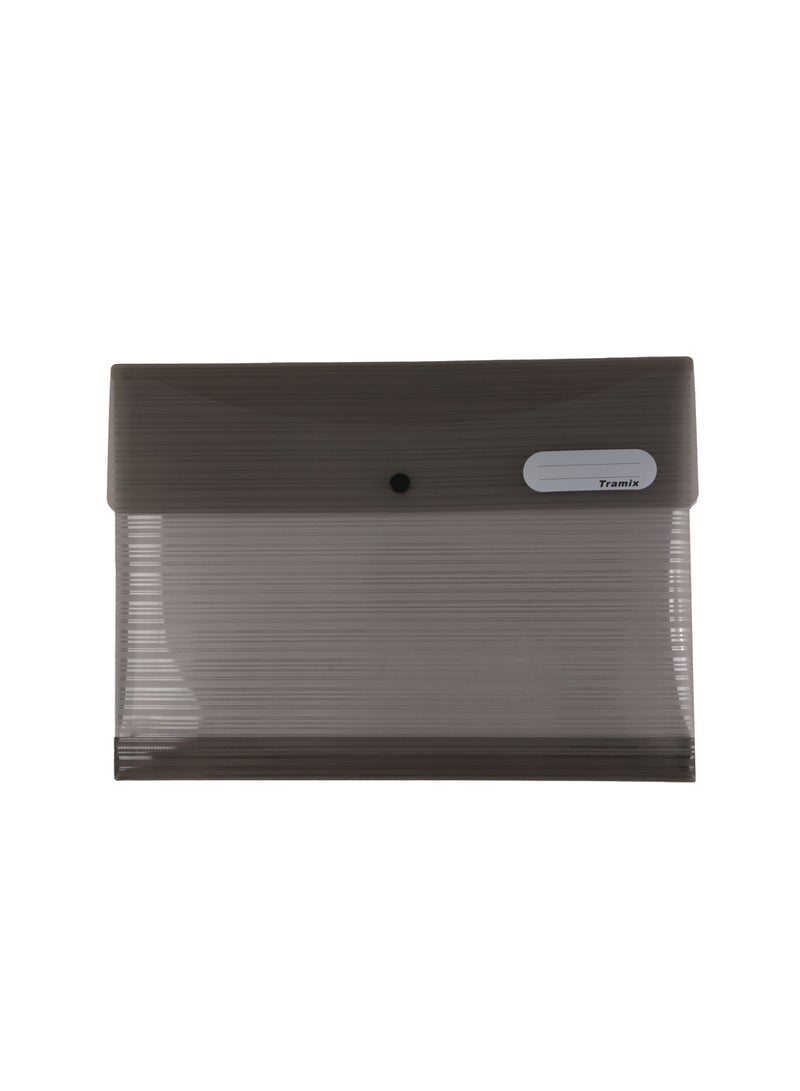 حقيبة مستندات بحجم Tramix Fc، حقيبة بلاستيكية بمشبك زر - أسود - Image 1