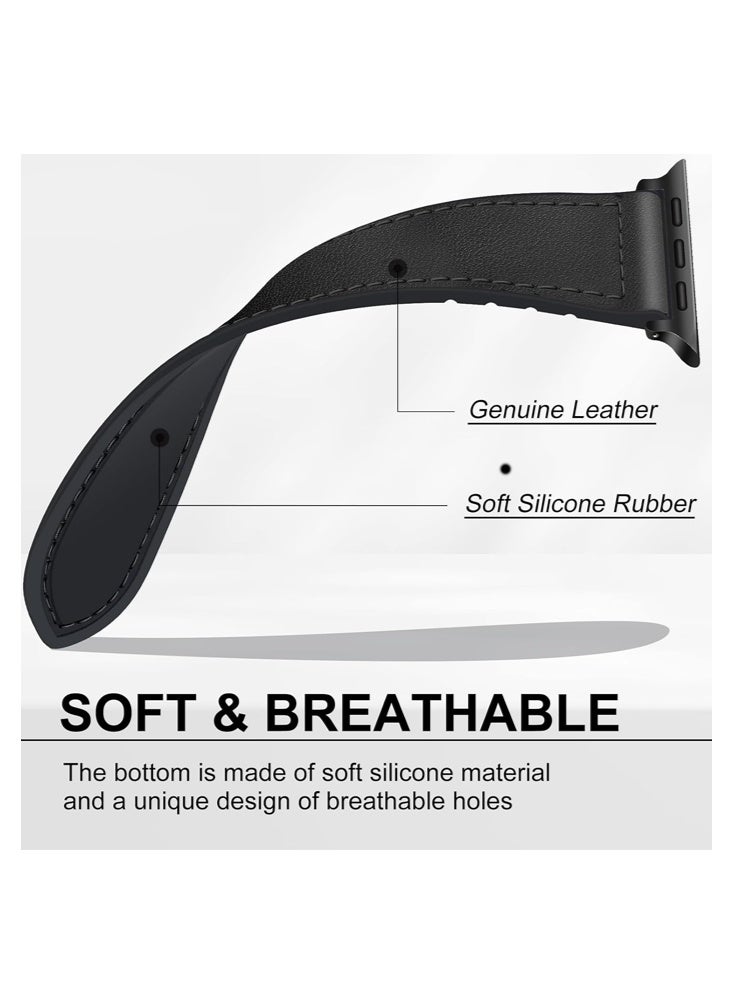 X-level Magnetic Leather Bands Compatible with Apple Watch 49mm 46mm 45mm 44mm for Men Women, Genuine Leather with Magnetic Buckle for iWatch Ultra 1/2 Series SE/10/9/8/7/6/5/4/3 （Black） - Image 3
