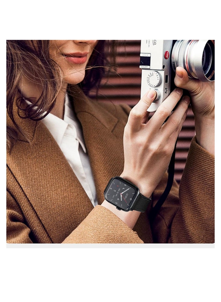 X-level Magnetic Leather Bands Compatible with Apple Watch 49mm 46mm 45mm 44mm for Men Women, Genuine Leather with Magnetic Buckle for iWatch Ultra 1/2 Series SE/10/9/8/7/6/5/4/3 （Black） - Image 5