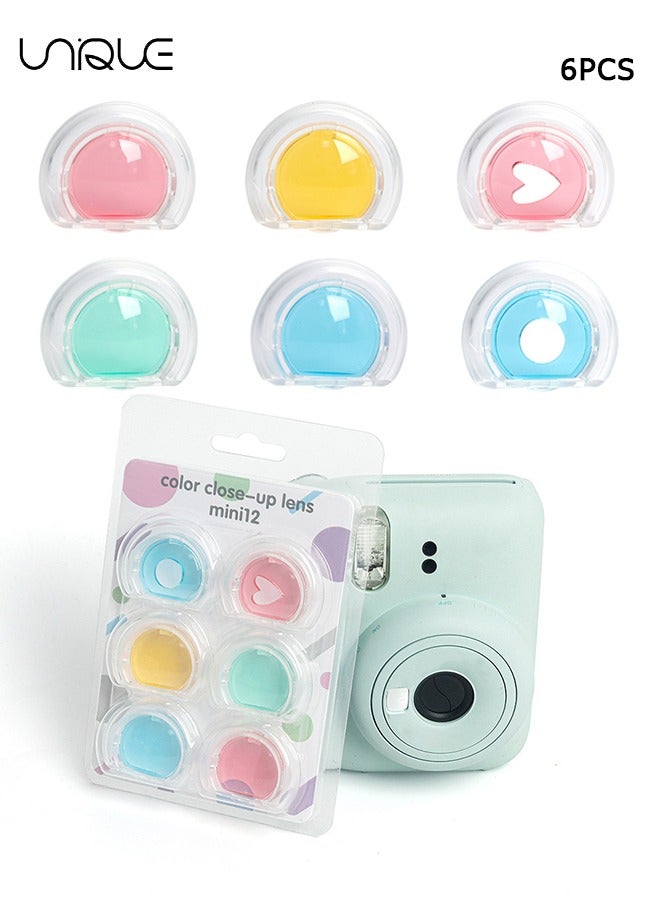 6 Pcs in a Set - Lens Filters for Instax Mini 12 - 6-Color Close-Up Filters - Fujifilm Camera Lens Accessories - 2 Pcs Hollow Cut Filters and 4 Pcs Full Color Filters