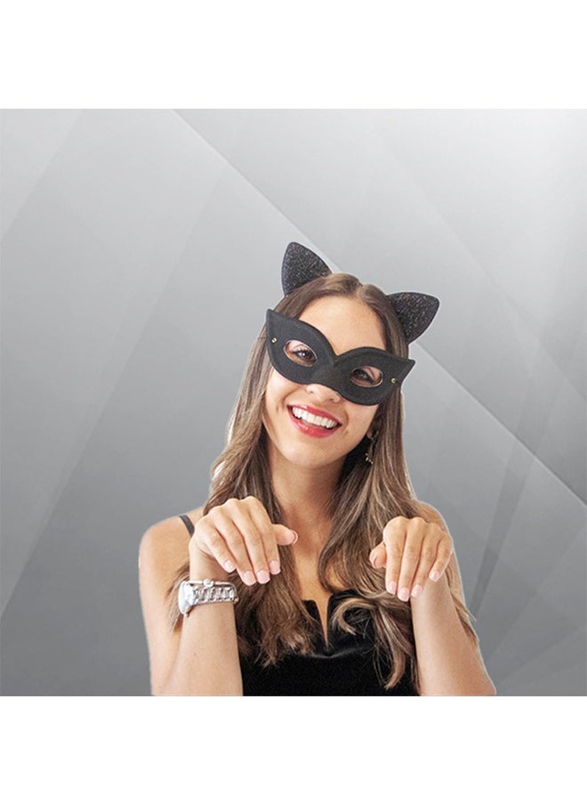HY Cat Mask and Cat Ears Headband Set, Ball Party Masquerade Black Cat Eye Mask With Elastic String Masquerade Masks, Catwoman Mask for Cat Themed Party Cosplay Costume, for Women Girls  - Image 2