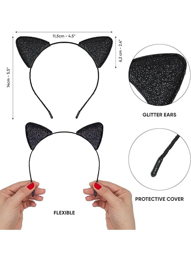 HY Cat Mask and Cat Ears Headband Set, Ball Party Masquerade Black Cat Eye Mask With Elastic String Masquerade Masks, Catwoman Mask for Cat Themed Party Cosplay Costume, for Women Girls  - Image 3