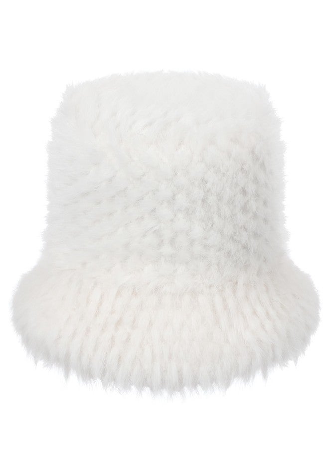 LA CARRIE Furry Faux Fur Bucket Hat for Women Warm Winter Plush Fully Fisherman Cap(Cream White Fur) - Image 1