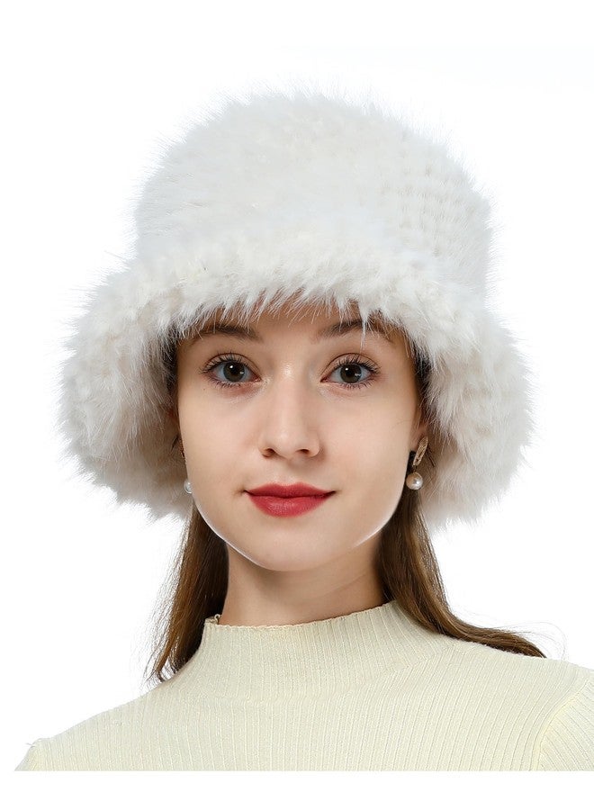 LA CARRIE Furry Faux Fur Bucket Hat for Women Warm Winter Plush Fully Fisherman Cap(Cream White Fur) - Image 4