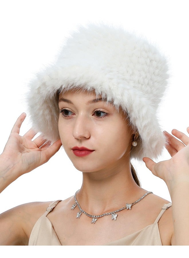 LA CARRIE Furry Faux Fur Bucket Hat for Women Warm Winter Plush Fully Fisherman Cap(Cream White Fur) - Image 5