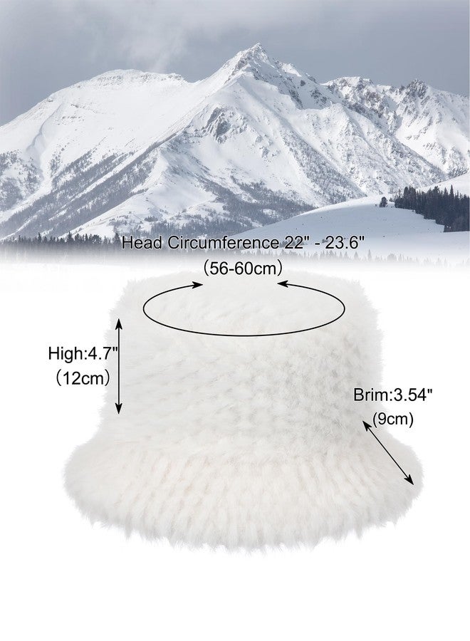 LA CARRIE Furry Faux Fur Bucket Hat for Women Warm Winter Plush Fully Fisherman Cap(Cream White Fur) - Image 3