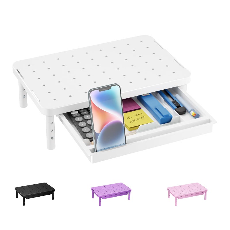 WALI Computer Monitor Stand with Storage Desk Monitor Riser 3 Height Adjustable Laptop Riser with Airflow Vents Desk Organizer for Computer Laptop Printer PTT002W 1 Pack White - Image 2