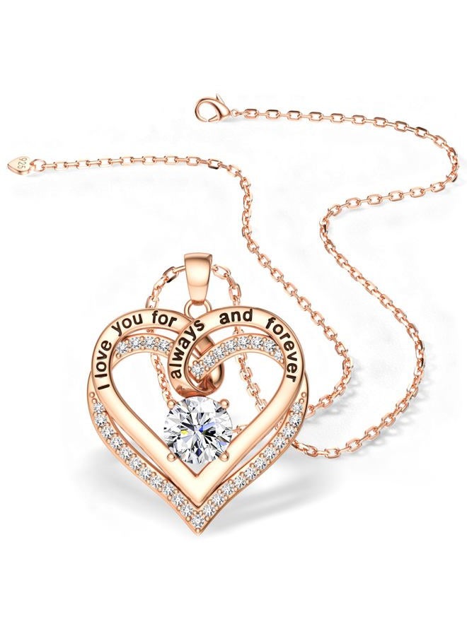 TEN MIRO Rose Gold Heart Necklaces for Women S925 Sterling Silver Birthstone Pendant Necklace for Mom Daughter Wife Girlfriend Forever Love Heart Necklaces Birthday Gifts for Anniversary Valentines Christmas - Image 1