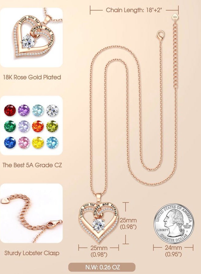 TEN MIRO Rose Gold Heart Necklaces for Women S925 Sterling Silver Birthstone Pendant Necklace for Mom Daughter Wife Girlfriend Forever Love Heart Necklaces Birthday Gifts for Anniversary Valentines Christmas - Image 4