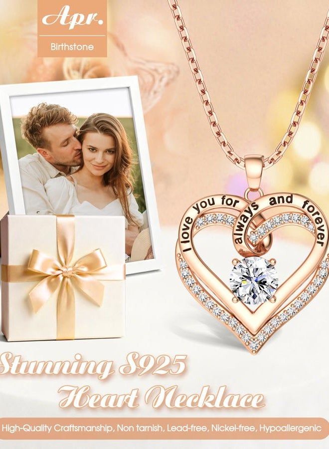 TEN MIRO Rose Gold Heart Necklaces for Women S925 Sterling Silver Birthstone Pendant Necklace for Mom Daughter Wife Girlfriend Forever Love Heart Necklaces Birthday Gifts for Anniversary Valentines Christmas - Image 3