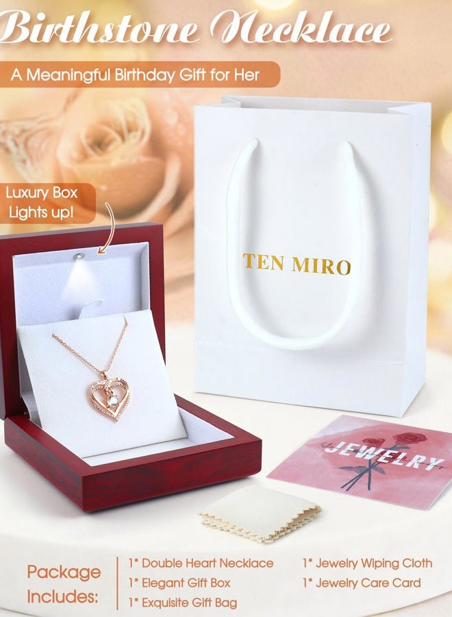 TEN MIRO Rose Gold Heart Necklaces for Women S925 Sterling Silver Birthstone Pendant Necklace for Mom Daughter Wife Girlfriend Forever Love Heart Necklaces Birthday Gifts for Anniversary Valentines Christmas - Image 5