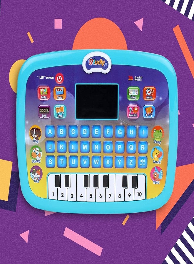 PULSBERY كمبيوتر محمول تعليمي للأطفال من بولسبري - تصميم كرتوني لتعليم الحروف والأرقام، مناسب للأطفال الصغار من عمر 3 سنوات فما فوق، مزود بإضاءة وصوت، بألوان متعددة. - Image 3