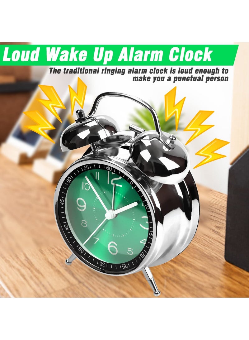 Super Alarm Clock Suitable For Adult Heavy Sleepers, Dual Bell Retro 4-Inch Silent Non Ticking Quartz With Backlight, Metal Dial, Bedroom Bedside Alarm Clock (Green)  - Image 3